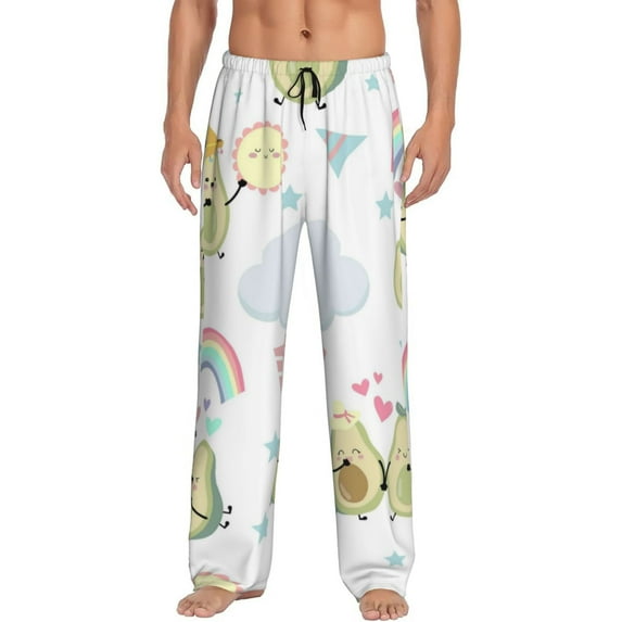 Uemuo Green Blue Avocado Pattern Men's Wide Leg Palazzo Lounge Pants with Pockets Light Weight Loose Comfy Casual Pajama Pants-XX-Large