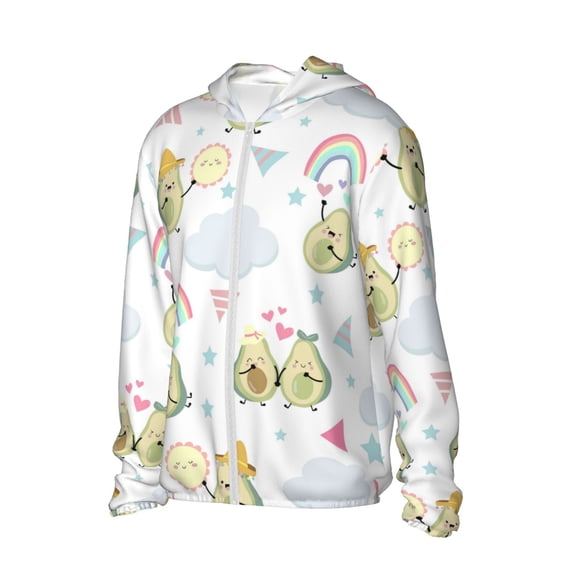 Uemuo Green Blue Avocado Pattern Women's Full Zip UPF 50+ Sun Protection Hoodie Jacket Long Sleeve Sun Shirt Hiking Outdoor Performance with Pockets-3X-Large