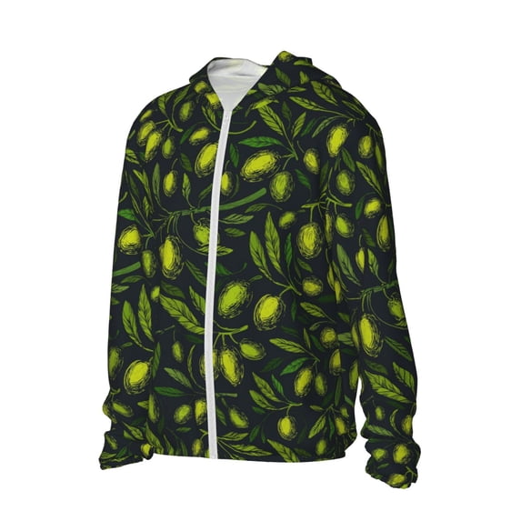 Uemuo Green Branch Olive Pattern Women's Full Zip UPF 50+ Sun Protection Hoodie Jacket Long Sleeve Sun Shirt Hiking Outdoor Performance with Pockets-