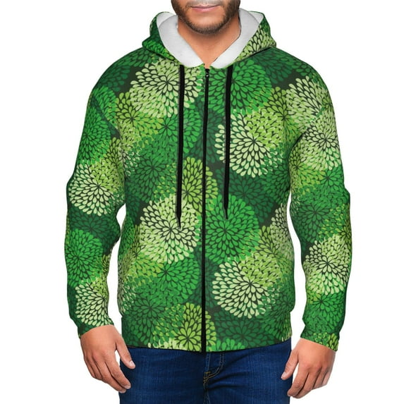 Uemuo Green Flower for Men's Fashion Full-zip Hoodies & Sweatshirts with Kangaroo Pocket, Zip-up Hooded Sweatshirt, Moisture Wicking & Breathable-XX-Large