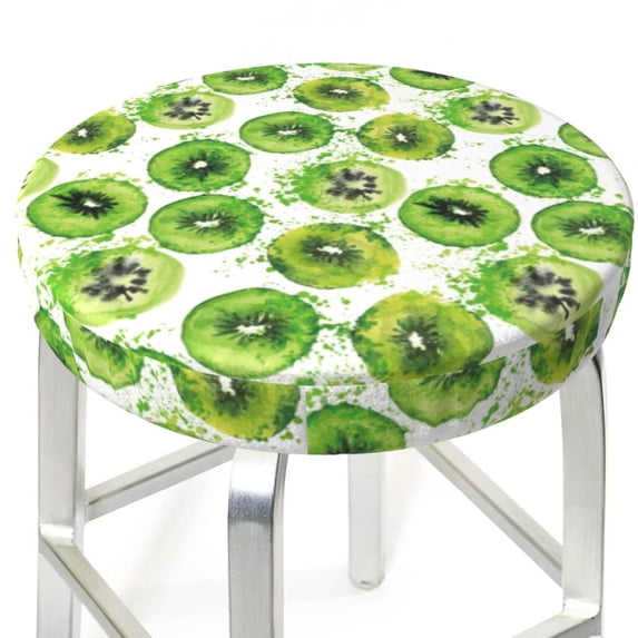 Uemuo Green Kiwi Pattern Round Bar Stool Seat Covers Washable Stool Cushion Slipcover Elastic Bar Chair Covers-13 inch