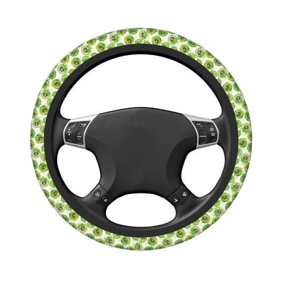 Uemuo Green Kiwi Printed Car Elastic Steering Wheel Cover - Universal Car Accessory for Diverse Cars Anti-Slip, and Comfortable- 15"