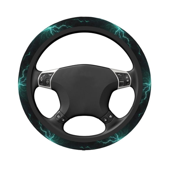 Uemuo Green Lightning Flash Printed Car Elastic Steering Wheel Cover - Universal Car Accessory for Diverse Cars Anti-Slip, and Comfortable- 15"