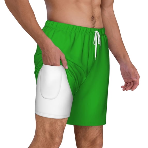 Uemuo Green Pattern Mens Swim Trunks Quick Dry Board Shorts with Mesh Lining, Stretch Beach Shorts Quick Dry No-Chafing Board Shorts-3X-Large
