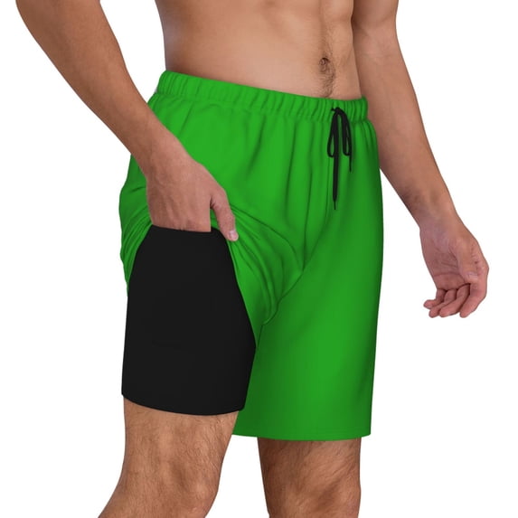 Uemuo Green Pattern Mens Swim Trunks Quick Dry Board Shorts with Mesh Lining, Stretch Beach Shorts Quick Dry No-Chafing Board Shorts-Large