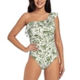 thumbnail image 1 of Uemuo Green Rabbit Print Women's One Piece Swimsuit Asymmetrical Neck Bathing Suit One Shoulder Side Cutout Ruffle Swimwear-X-Large, 1 of 6