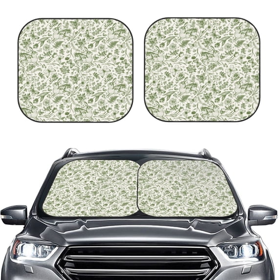 Uemuo Green Rabbit Printed 2 PCS Car Windshield Sun Shade, Auto Sun Heat and UV Rays Blocker, Foldable Automotive Front Window Sunshade Protector