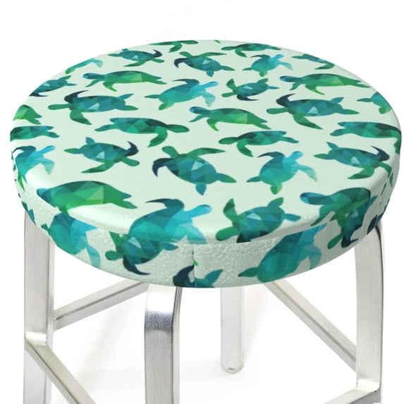 Uemuo Green Sea Turtle Pattern Round Bar Stool Seat Covers Washable Stool Cushion Slipcover Elastic Bar Chair Covers-14 inch