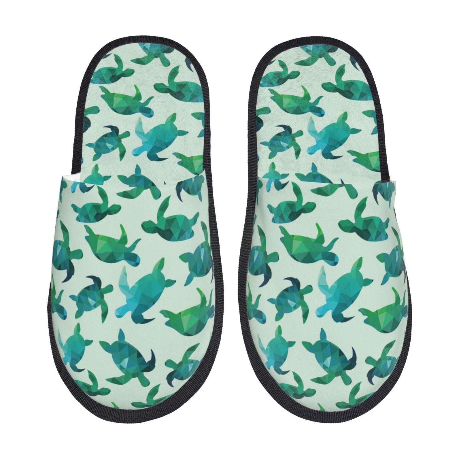 Uemuo Green Sea Turtle Printe Plush Furry Slippers with EVA Sole for ...