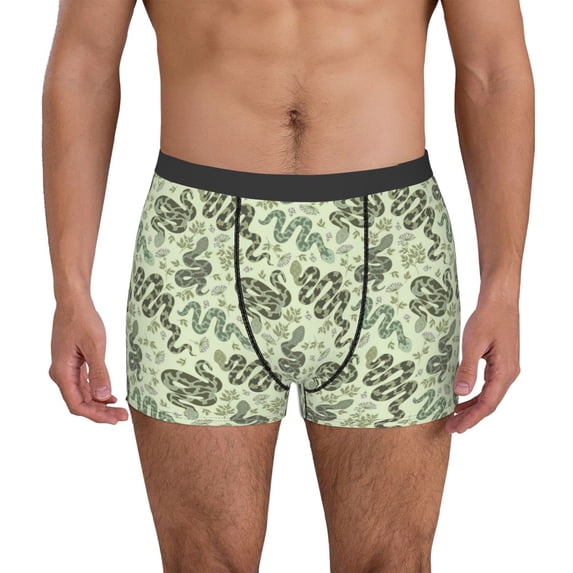Uemuo Green Snake Pattern Men's Boxer Briefs,Trunk Anti-Chafing,Comfortable, Durable, and Stylish Underwear-X-Large