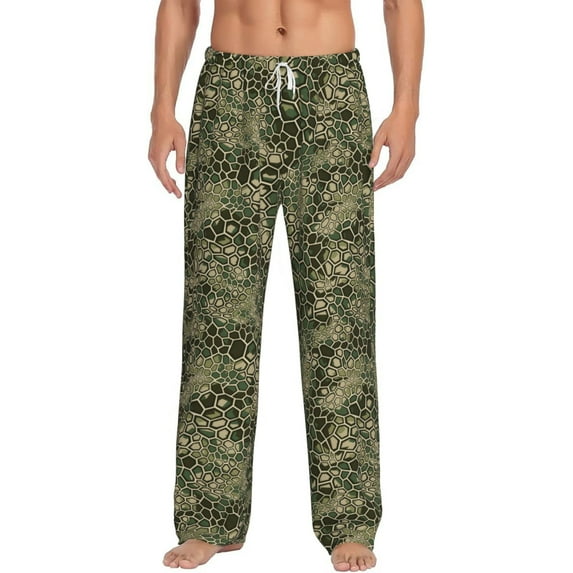 Uemuo Green Snake Skin Pattern Men's Wide Leg Palazzo Lounge Pants with Pockets Light Weight Loose Comfy Casual Pajama Pants-XX-Large