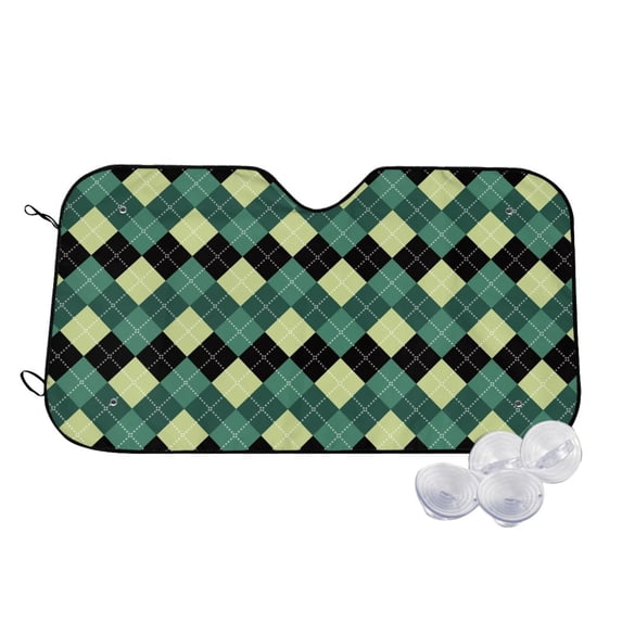 Uemuo Green Squares Pattern Accordion Car Windshield Sun Shade, Foldable Reflective Sun Visor for Car, Reflector Windshield Sunshade-