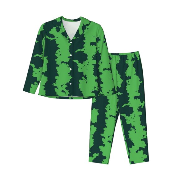 Uemuo Green Stripes Of Watermelon Pattern Womens Pajama Sets,PJ Set for Women,Pajamas for Women Logo,Long Sleeve Pajama Set for Women,Soft Long Sleeve Top With Pants-Small