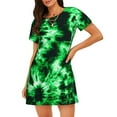 thumbnail image 1 of Uemuo Green Tie Dye Pattern Women’s Nightdress – Casual Sleep Shirt, Soft Relaxed Fit Short-Sleeved Cotton Sleepwear for Home, Bedtime, and Lounging, 1 of 6