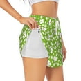 thumbnail image 1 of Uemuo Green White Flowers Pattern Women's Athletic Shorts High Waisted Running Shorts with Liner Pockets Gym Elastic Workout Shorts-Medium, 1 of 9