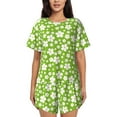 thumbnail image 1 of Uemuo Green White Flowers Pattern Women's Short-Sleeved Pajama, Button-Front Loungewear, 2-Piece Summer Sleepwear, Elastic Drawstring Shorts-4X-Large, 1 of 7