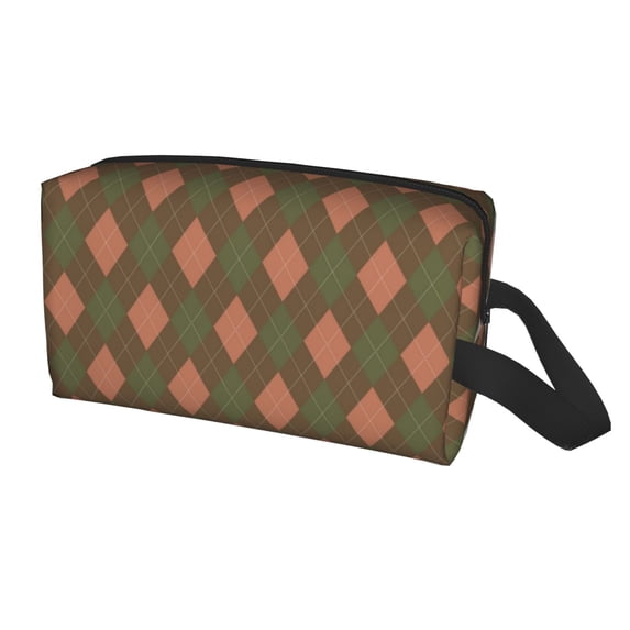 Uemuo Green and Squares Pattern Portable Toiletry Bags with Handle, Waterproof travel Make up Bags for Women, Large Capacity Travel Cosmetic Bags