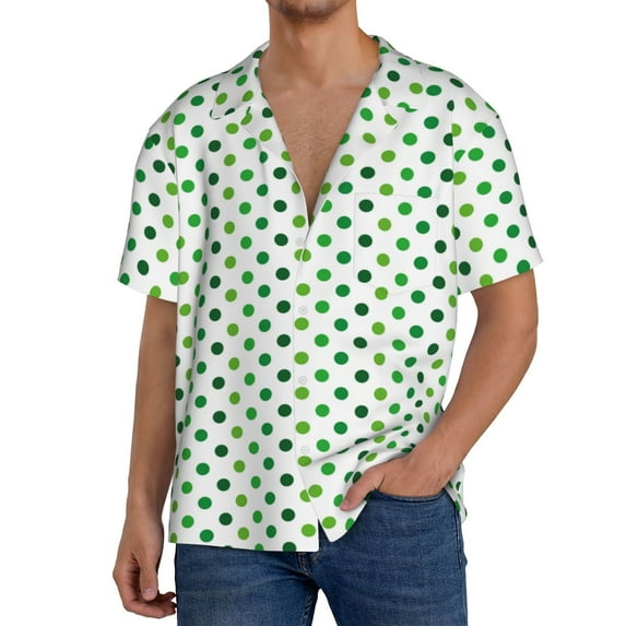 Uemuo Green polka dots Pattern Cotton Linen Short Sleeve Shirts,Casual Lightweight Button Down Shirts,Vacation Beach Summer Tops-4X-Large