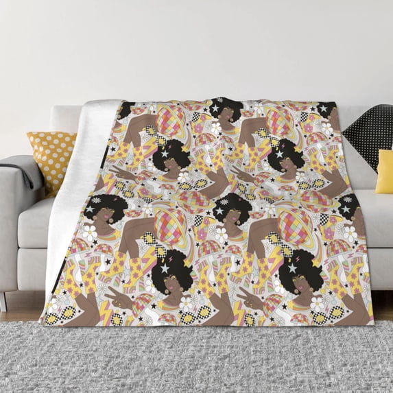 Uemuo Groovy Disco Printed Throw Blanket for Couch, Fluffy Fuzzy Blankets for Bed, Sofa, Cozy Flannel Faux Fur Blanket-40"x30"