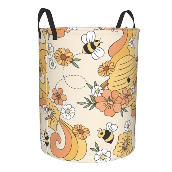 Uemuo Groovy Floral Pattern Circular Laundry Hamper Basket with handles,Collapsible laundry basket,Large capacity laundry hamper,Laundry Organizer-