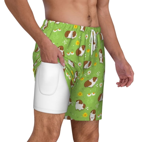 Uemuo Guinea Pigs Pattern Mens Swim Trunks Quick Dry Board Shorts with Mesh Lining, Stretch Beach Shorts Quick Dry No-Chafing Board Shorts-Medium