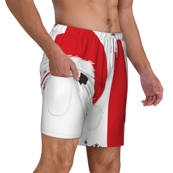Uemuo HOHOHO Christmas Pattern Mens Swim Trunks Quick Dry Board Shorts with Mesh Lining, Stretch Beach Shorts Quick Dry No-Chafing Board Shorts-Large