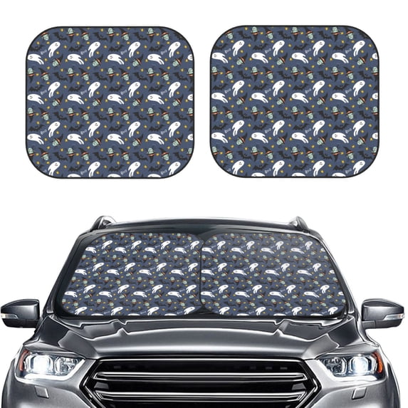 Uemuo Halloween A Printed 2 PCS Car Windshield Sun Shade, Auto Sun Heat and UV Rays Blocker, Foldable Automotive Front Window Sunshade Protector