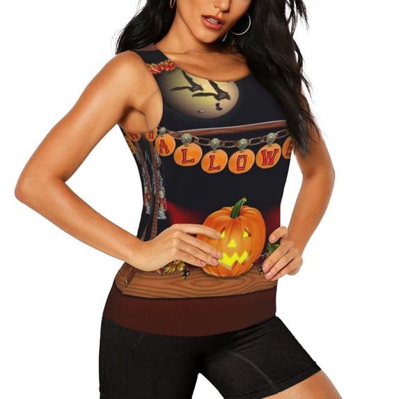 Uemuo Halloween Decoration Pattern Workout Tank Tops for Women Breathable Moisture-wicking tank top Sleeveless Running Loose Fit Yoga Tops Active Shirts Sports Gym Exercise