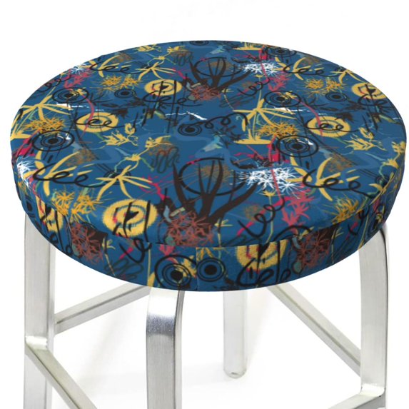 Uemuo Halloween Elements Pattern Round Bar Stool Seat Covers Washable Stool Cushion Slipcover Elastic Bar Chair Covers-12 inch