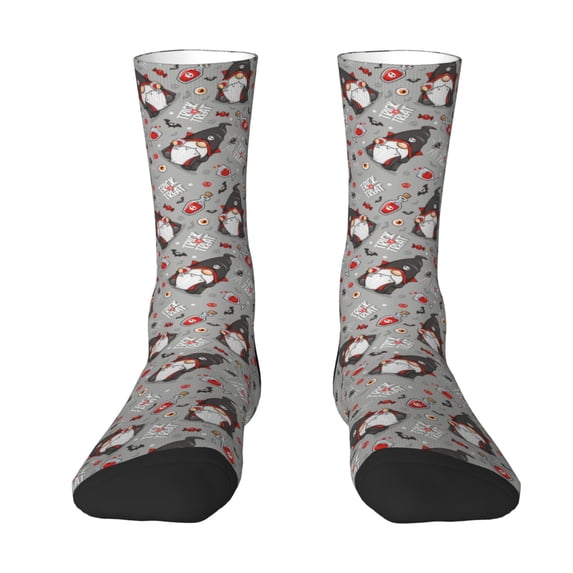 Uemuo Halloween Gnome Pattern Women's Crew Socks, Soft Durable Breathable Moisture-Wicking with Odor Control Cotton socks