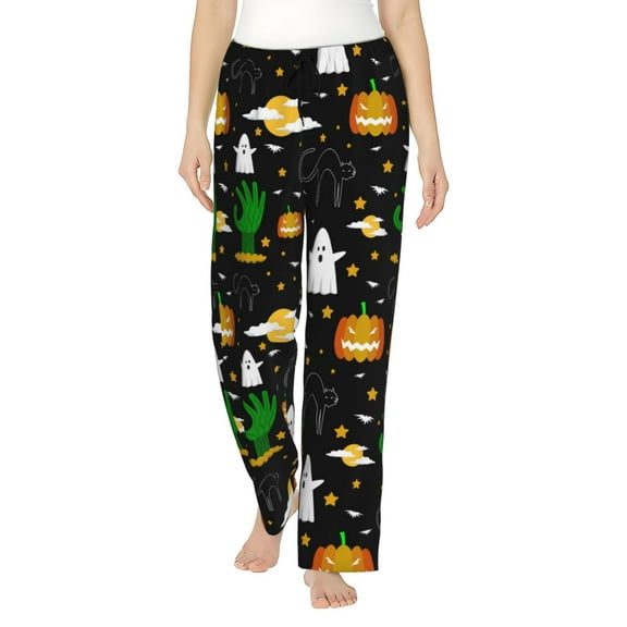 Uemuo Halloween Pattern Women's Wide Leg Palazzo Lounge Pants with Pockets Light Weight Loose Comfy Casual Pajama Pants-Small