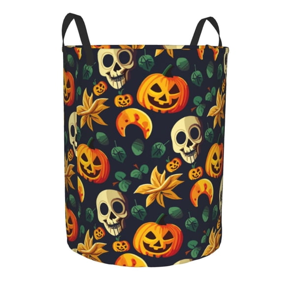Uemuo Halloween Skull Pattern Circular Laundry Hamper Basket with handles,Collapsible laundry basket,Large capacity laundry hamper,Laundry Organizer-Small