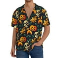 thumbnail image 1 of Uemuo Halloween Skull Pattern Cotton Linen Short Sleeve Shirts,Casual Lightweight Button Down Shirts,Vacation Beach Summer Tops-XX-Large, 1 of 7