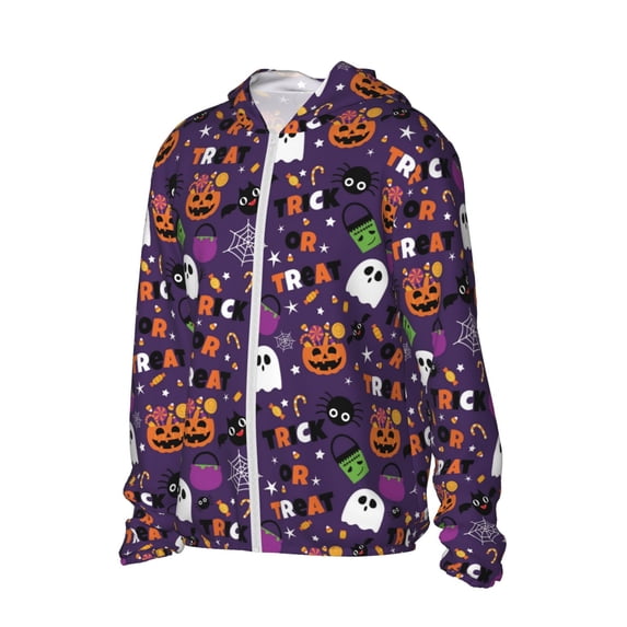 Uemuo Halloween Sweet Candy Pattern Women's Full Zip UPF 50+ Sun Protection Hoodie Jacket Long Sleeve Sun Shirt Hiking Outdoor Performance with Pockets-XX-Large