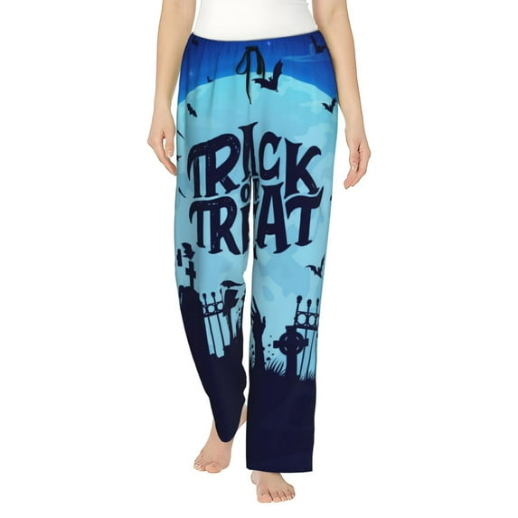 Uemuo Halloween Trick Or Treat Pattern Women's Wide Leg Palazzo Lounge Pants with Pockets Light Weight Loose Comfy Casual Pajama Pants-Large