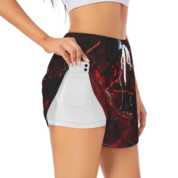 Uemuo Halloween Vampire Party Pattern Women's Athletic Shorts High Waisted Running Shorts with Liner Pockets Gym Elastic Workout Shorts-Large