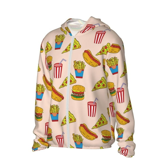 Uemuo Hamburger Pizza Coke Pattern Women's Full Zip UPF 50+ Sun Protection Hoodie Jacket Long Sleeve Sun Shirt Hiking Outdoor Performance with Pockets-Medium