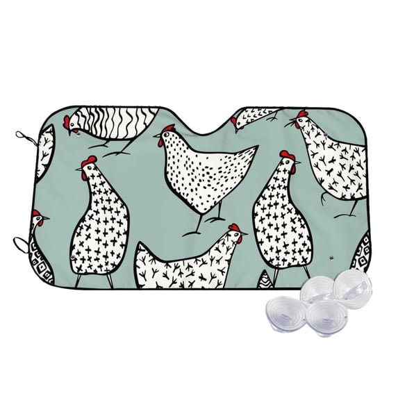 Uemuo Hand Drawn Chickens Pattern Accordion Car Windshield Sun Shade, Foldable Reflective Sun Visor for Car, Reflector Windshield Sunshade-Medium
