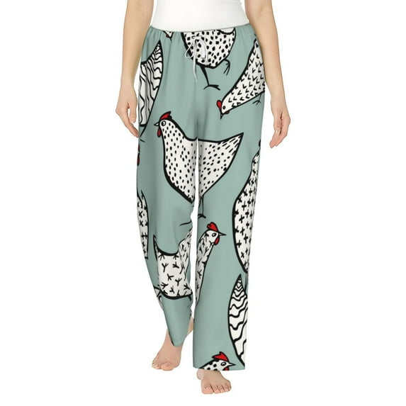 Uemuo Hand Drawn Chickens Pattern Women's Wide Leg Palazzo Lounge Pants with Pockets Light Weight Loose Comfy Casual Pajama Pants-X-Large