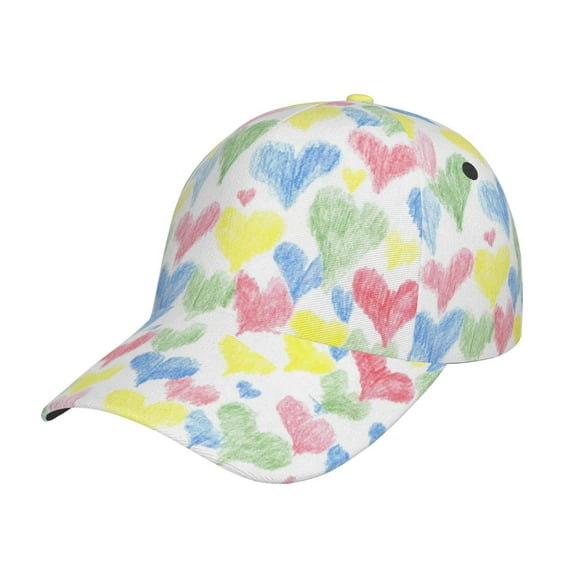 Uemuo Hand Drawn Colored Hearts Pattern Baseball Cap Golf Dad Hat Adjustable Original Classic Low Profile Cotton Hat Unconstructed Plain Cap Men Women