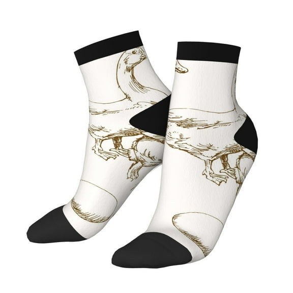 Uemuo Hand Drawn Goose Printed Crew Socks, Moisture-Wicking Socks, Athletic Socks for Men Breathable Cushion Socks Casual Sport Socks for Running Traveling