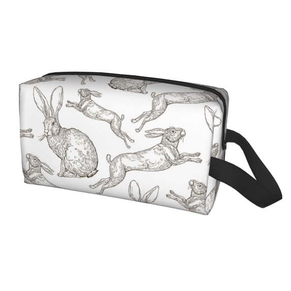 Uemuo Hand Drawn Rabbit Pattern Portable Toiletry Bags with Handle, Waterproof travel Make up Bags for Women, Large Capacity Travel Cosmetic Bags