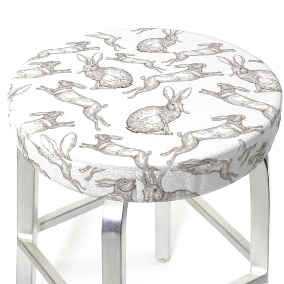 Uemuo Hand Drawn Rabbit Pattern Round Bar Stool Seat Covers Washable Stool Cushion Slipcover Elastic Bar Chair Covers-14 inch