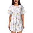 thumbnail image 1 of Uemuo Hand Drawn Rabbit Pattern Women's Short-Sleeved Pajama, Button-Front Loungewear, 2-Piece Summer Sleepwear, Elastic Drawstring Shorts-XX-Large, 1 of 7