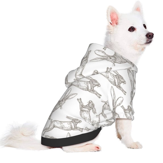 Uemuo Hand Drawn Rabbit for Winter Dog Hoodie Sweatshirts with Pockets Warm Dog Clothes for Small Dogs Chihuahua-X-Large