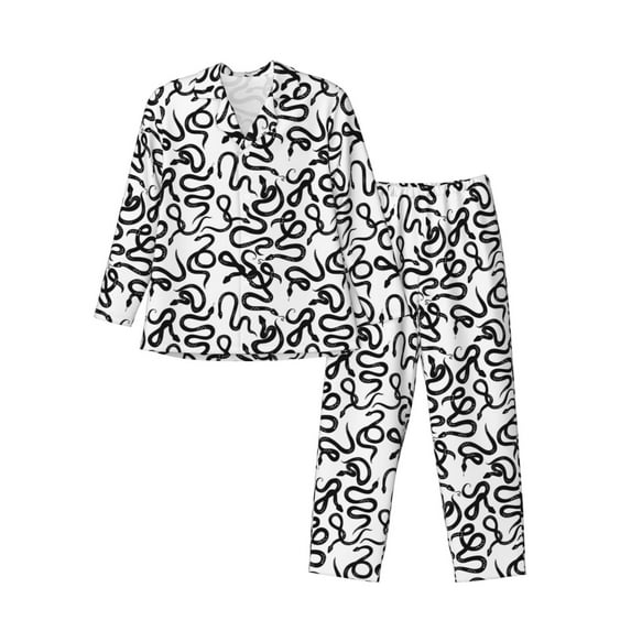 Uemuo Hand Drawn Snake Pattern 2-Piece Loungewear Set - Men’s Soft Sleepwear, Cozy Winter PJs, Comfy Sleep Set-X-Large