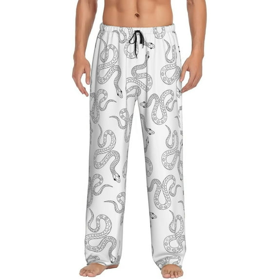 Uemuo Hand Drawn Snake Pattern Men's Wide Leg Palazzo Lounge Pants with Pockets Light Weight Loose Comfy Casual Pajama Pants-XX-Large
