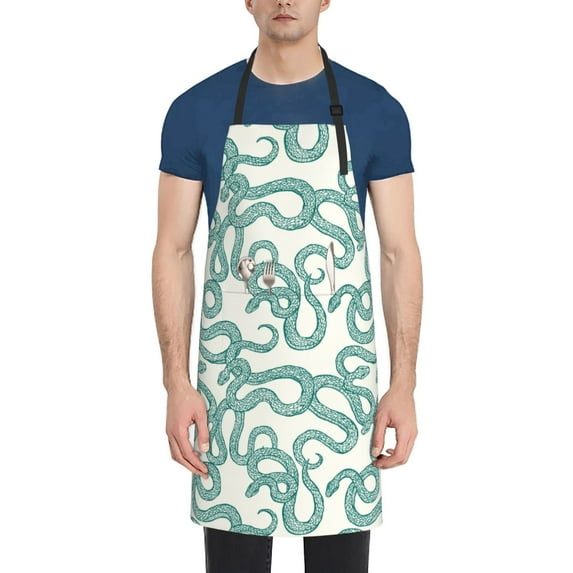 Uemuo Hand Drawn Snake Pattern Waterproof Apron Adjustable Dishwasher Apron- Apron for Women Men Heavy Duty Work Apron for Dishwashing Chemical Lab