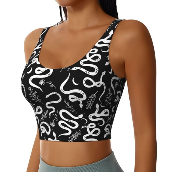Uemuo Hand Drawn Snake Pattern Women's Sports Bra - High Impact Support, Breathable, and Comfortable Athletic Bra for Running, Yoga, and Workouts