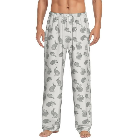 Uemuo Hand Drawn Squirrel Pattern Men's Wide Leg Palazzo Lounge Pants with Pockets Light Weight Loose Comfy Casual Pajama Pants-Medium